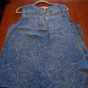 Royal blue/white sleeveless paisley top size L